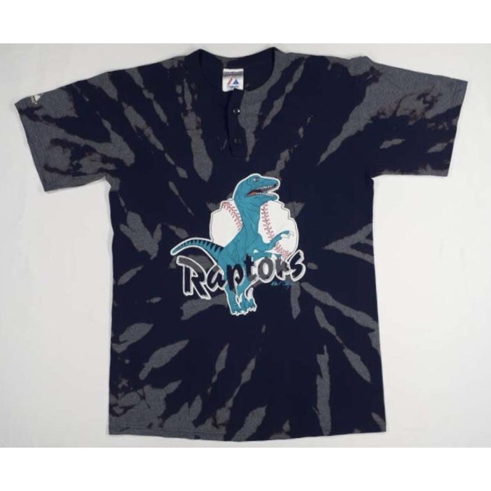 Mens Raptors short sleeve bleach dyed baseball shirt Medium Y2K